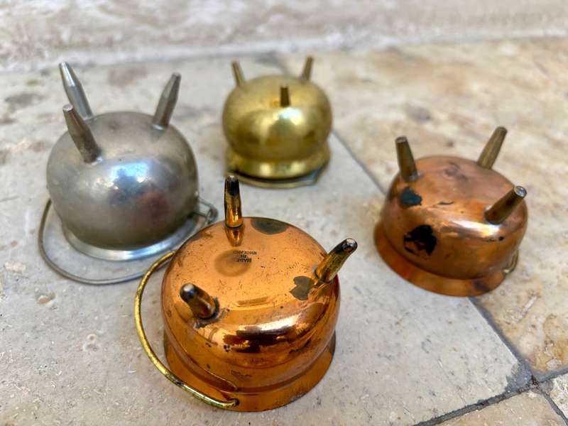 Vintage copper and brass cauldron potjie pot lot of 4 small