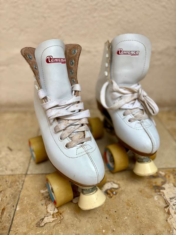 Vintage chigago roller skates premium 4 wheeler white leather ladies us 6 eur 37