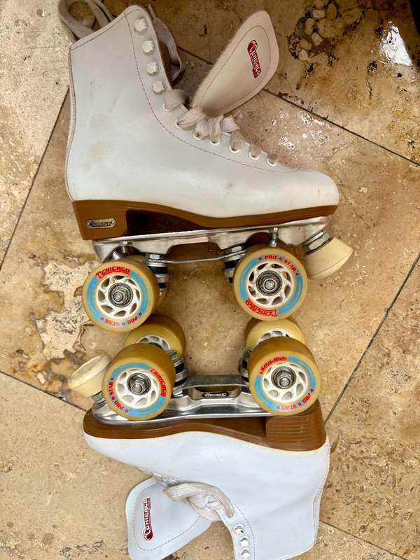 Vintage chigago roller skates premium 4 wheeler white leather ladies us 6 eur 37