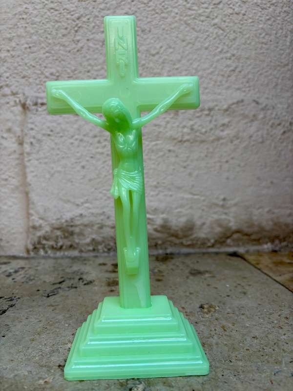Luminous crucifix +  mother Virgin Mary figure pair