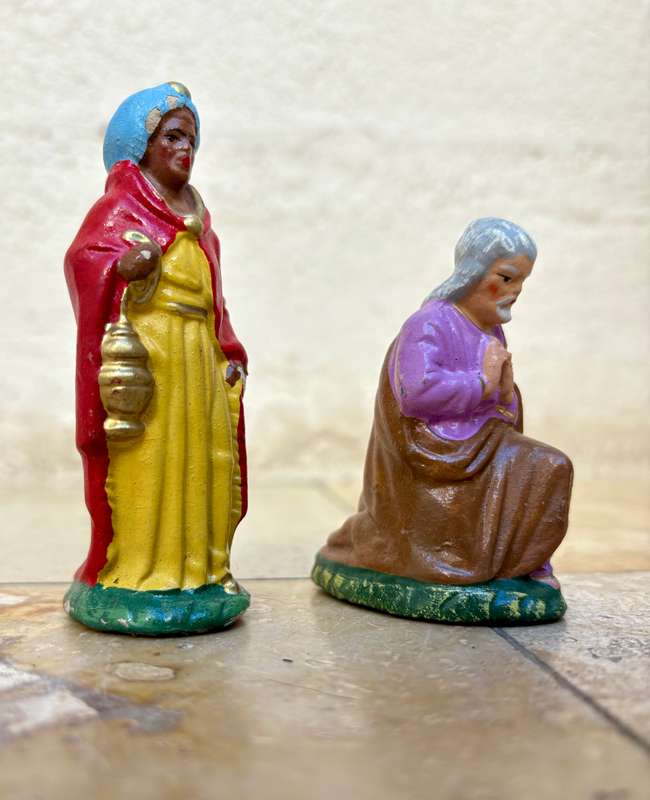 Vintage nativity figure pair Joseph and Melchior
