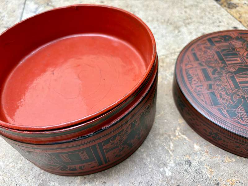 Antique Lacquer Betel Nut Box Burmese box Burma with bowl