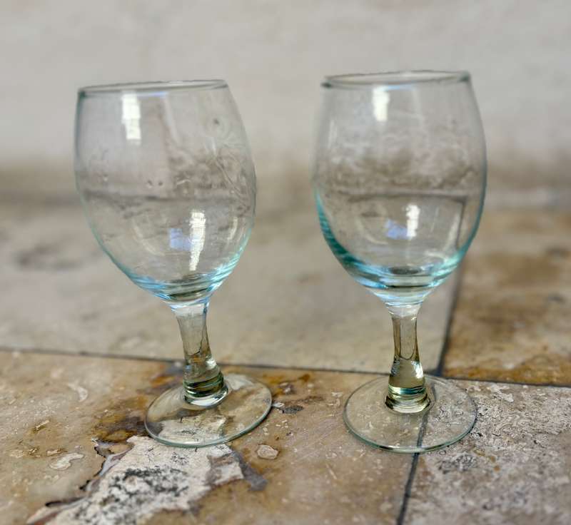 Vintage uranium glass wine glass pair