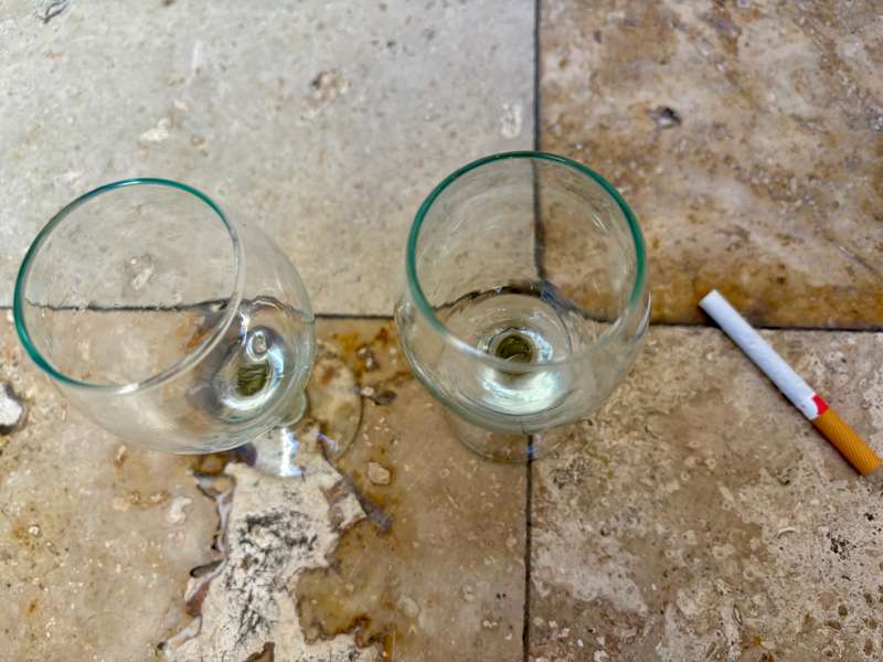 Vintage uranium glass wine glass pair