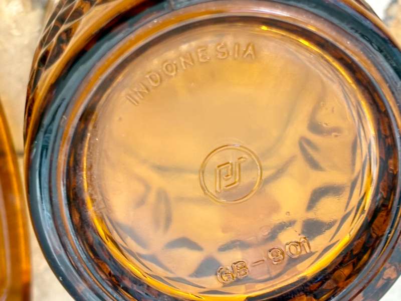 Amber Glass Coffee Mugs set of 3  No. 901 Made in Indonesia 1970