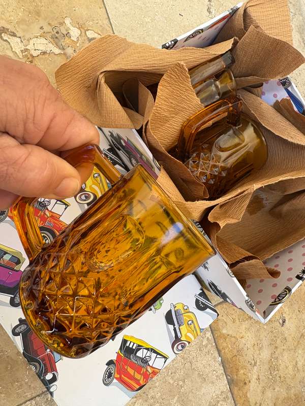 Amber Glass Coffee Mugs set of 3  No. 901 Made in Indonesia 1970