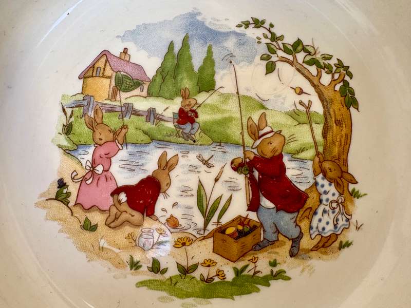 Vintage Bunnykins porridge bowl fishing at the lake