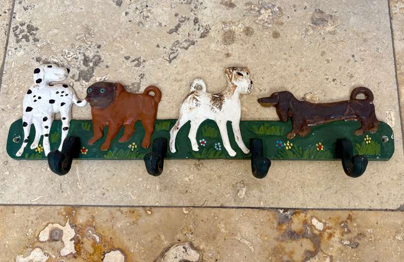 Vintage cast iron doggy wall hook hand painted