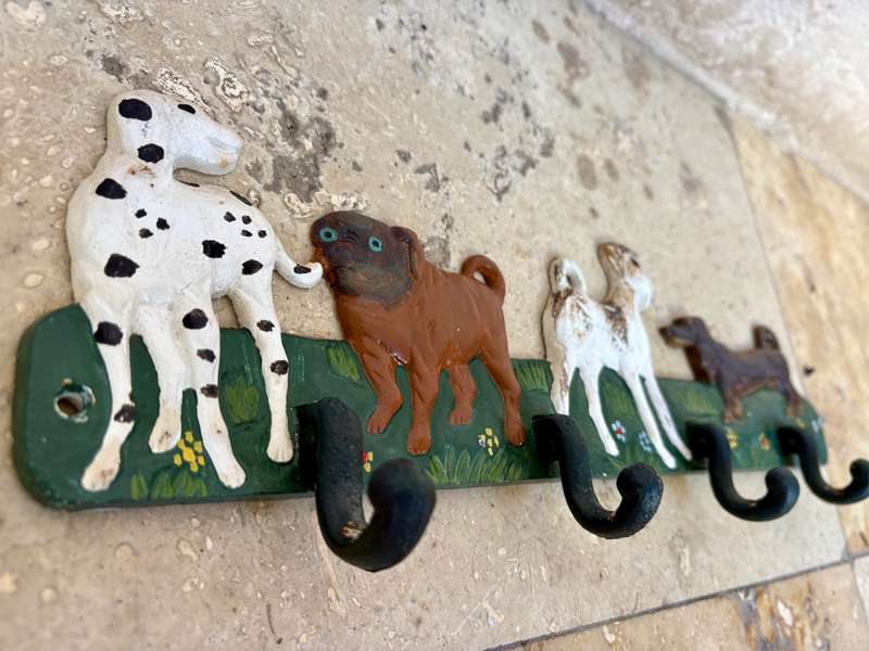 Vintage cast iron doggy wall hook hand painted