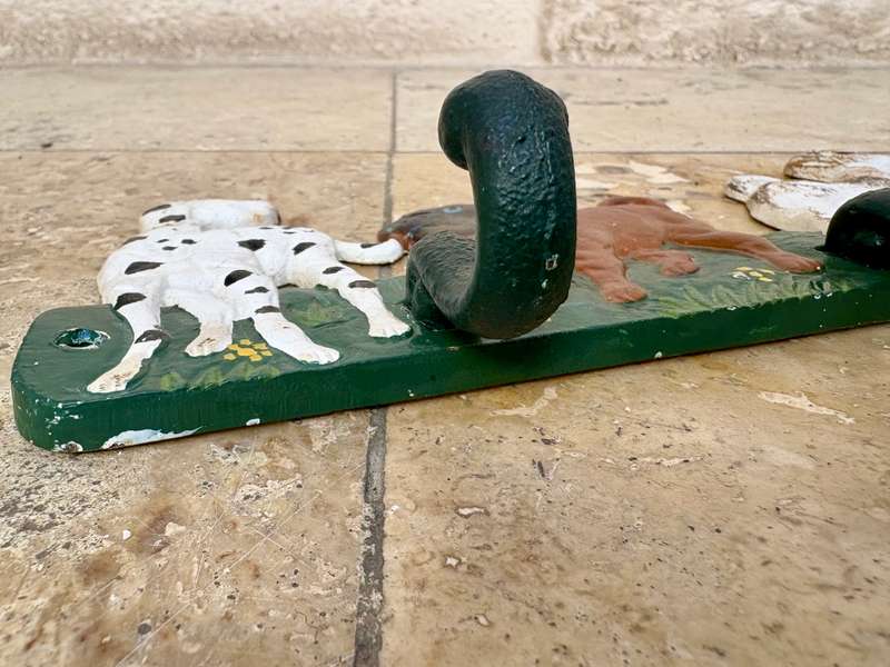 Vintage cast iron doggy wall hook hand painted