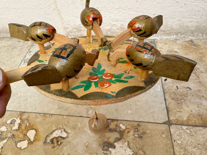 Vintage Russian pecking chickens toy wood hand painted hand made
