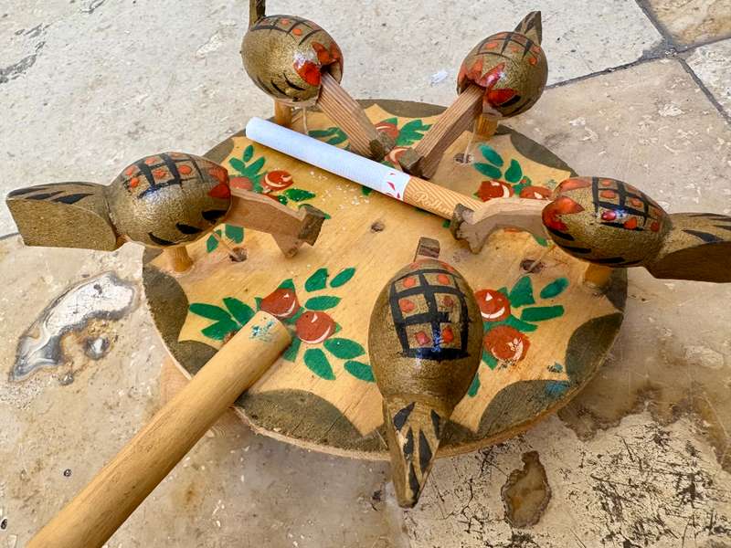 Vintage Russian pecking chickens toy wood hand painted hand made