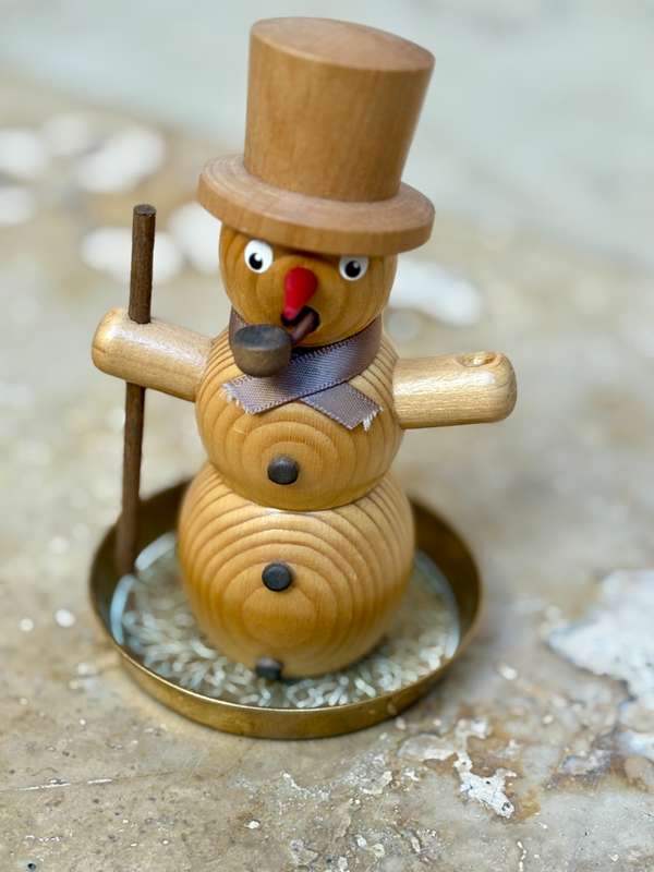 Vintage German wood incense smoking snowman