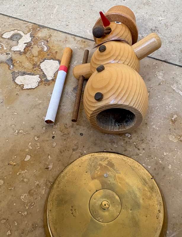 Vintage German wood incense smoking snowman