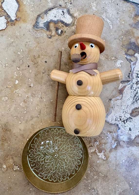 Vintage German wood incense smoking snowman