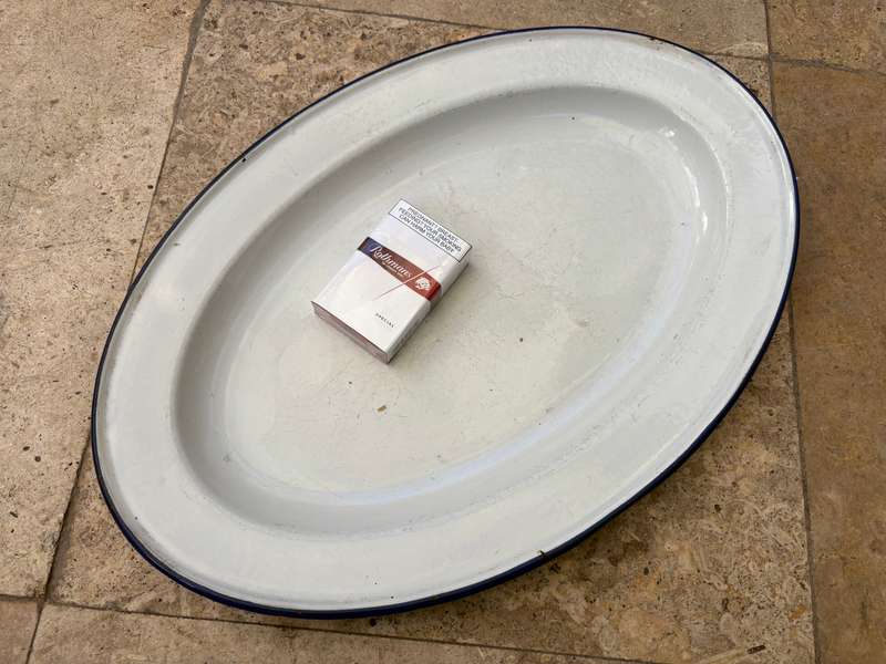 Vintage Kockums enamel oval  tray 45 cm white with blue trimming, Sweden