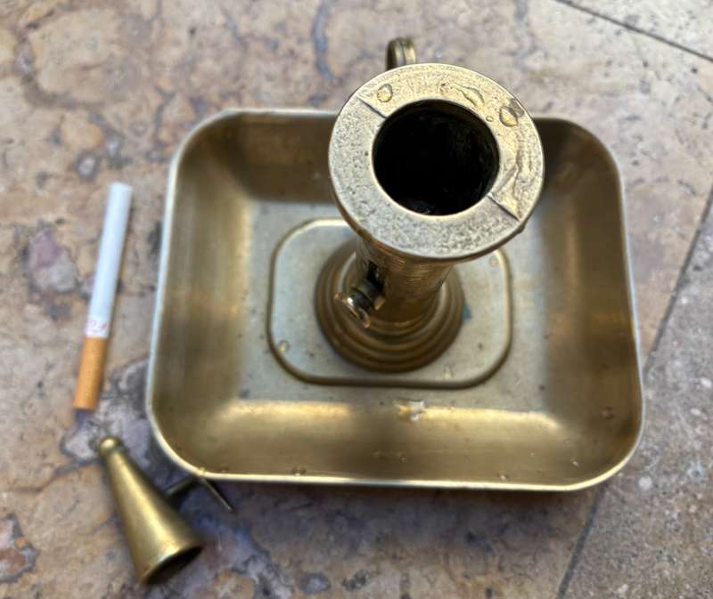 Antique brass Chamberstick  pushup candle rectangular base with snuffer