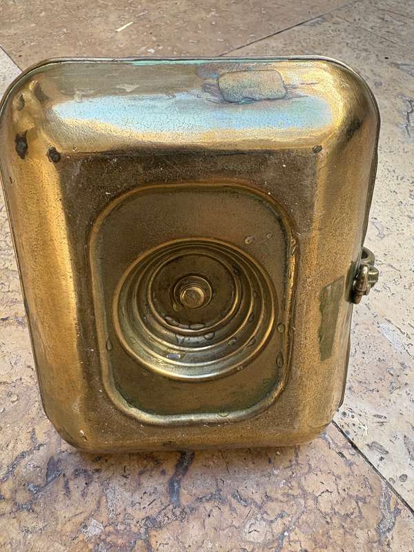 Antique brass Chamberstick  pushup candle rectangular base with snuffer