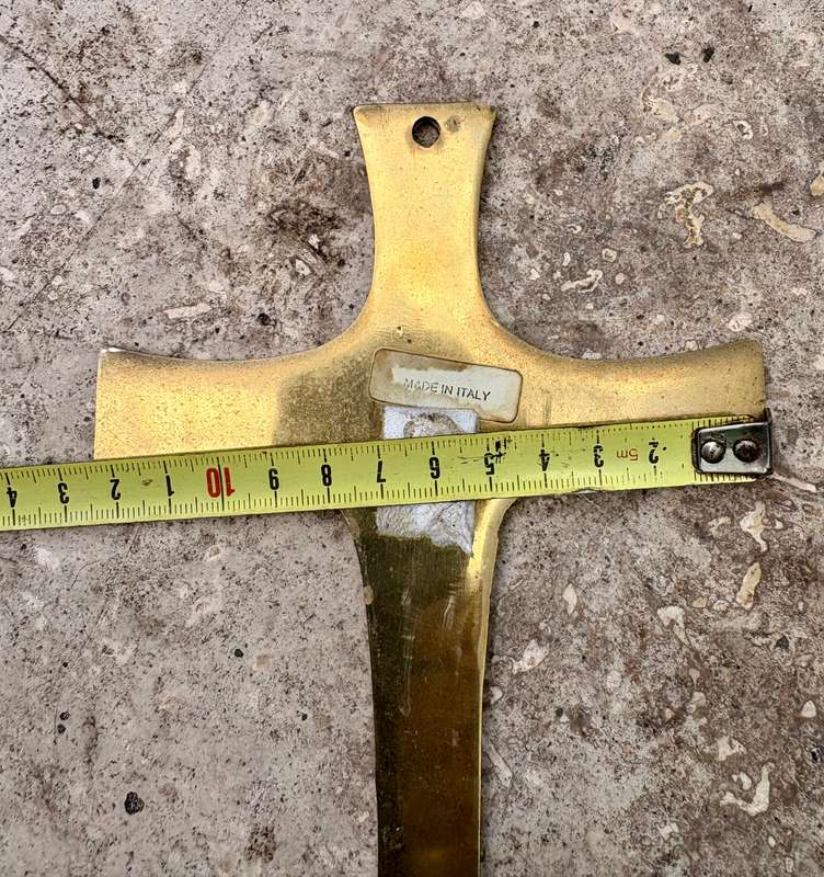 Vintage brass crucifix wall mount made in Italy 22cm with wood backing 30cm