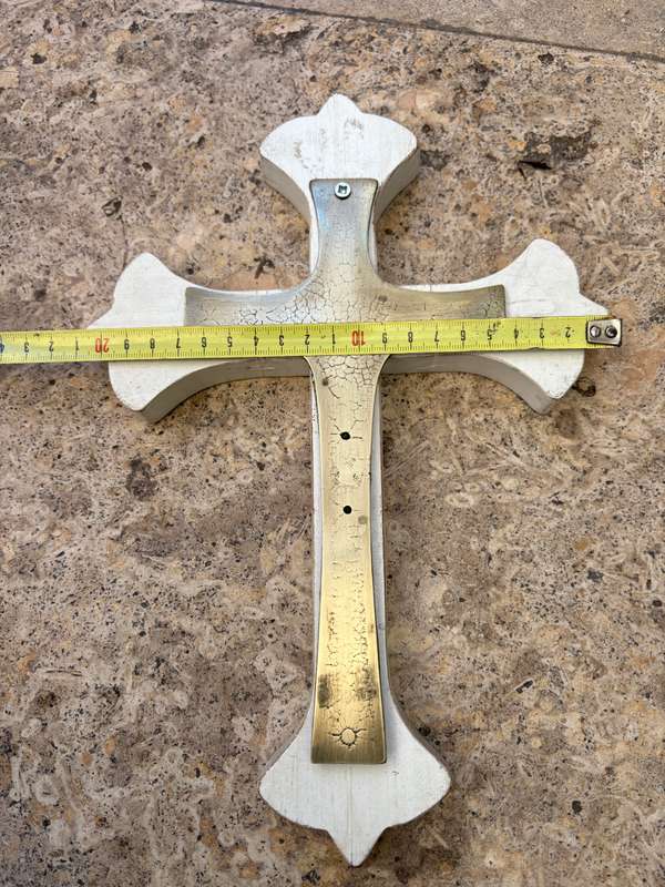 Vintage brass crucifix wall mount made in Italy 22cm with wood backing 30cm
