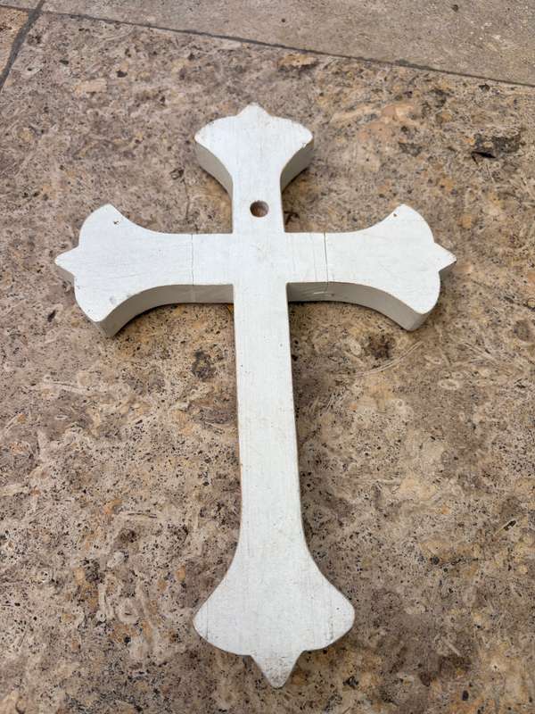 Vintage brass crucifix wall mount made in Italy 22cm with wood backing 30cm
