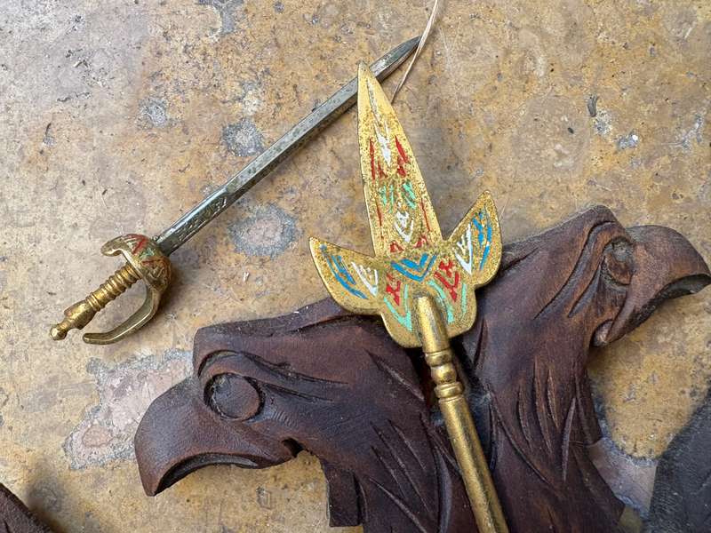 Vintage Toledo double head eagle wood coat of arms with a sword