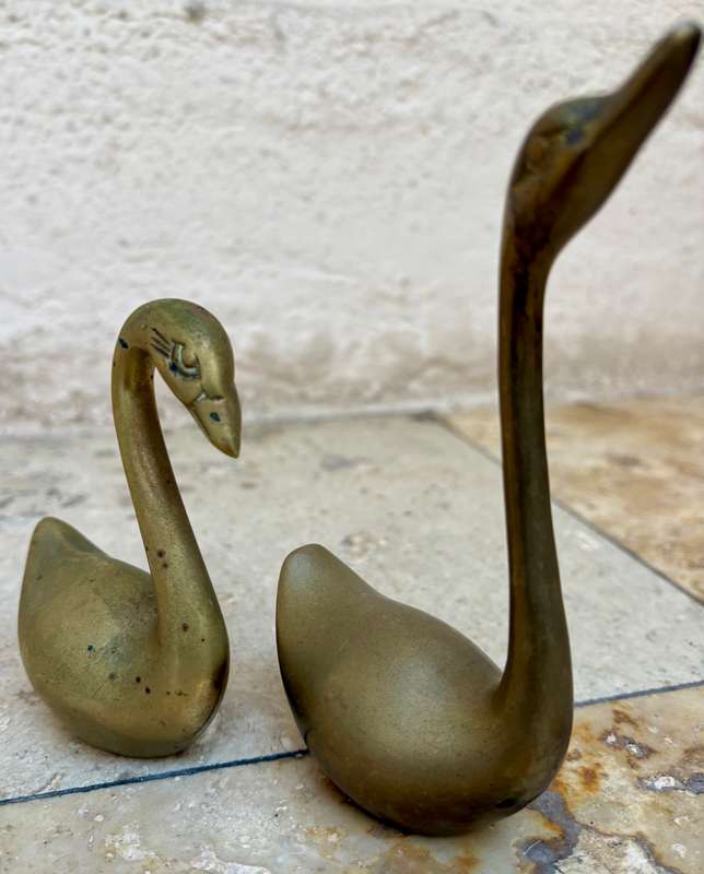 Vintage Brass Swan Duck Goose pair