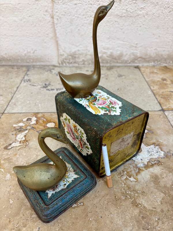 Vintage Brass Swan Duck Goose pair