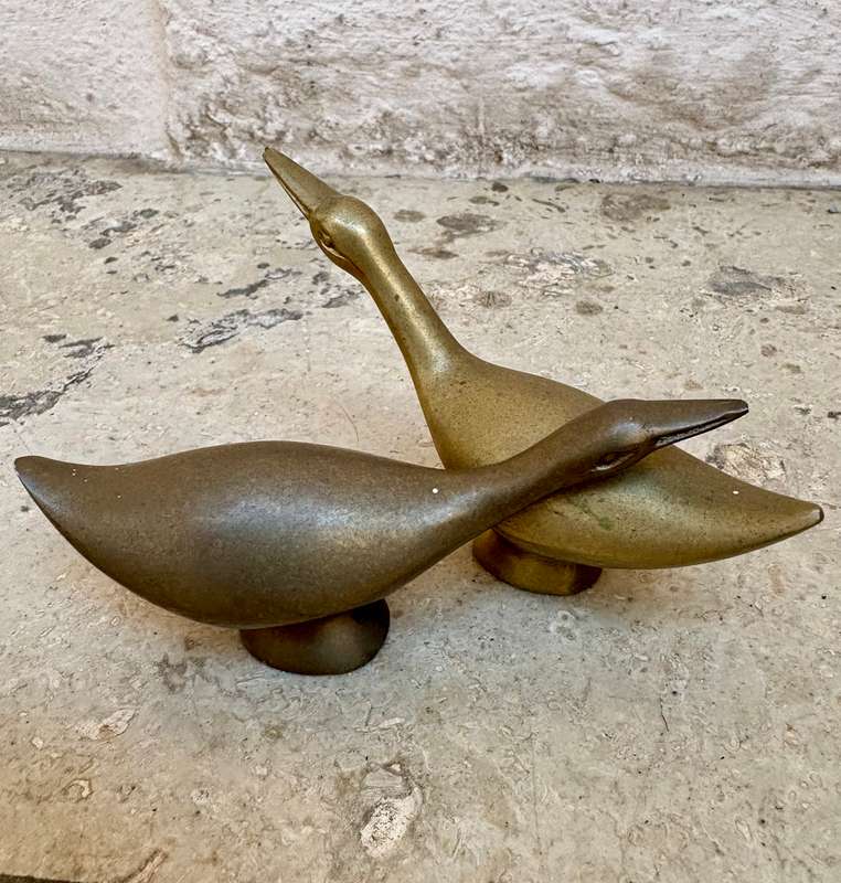 Vintage Brass ducks Goose Swan  pair