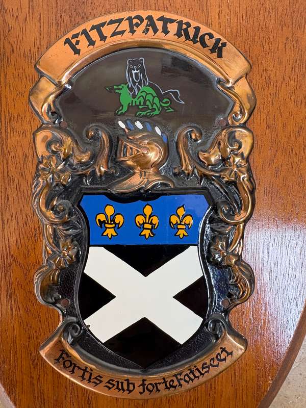 Vintage Irish wooden coat of arms plaque Fitzpatrick