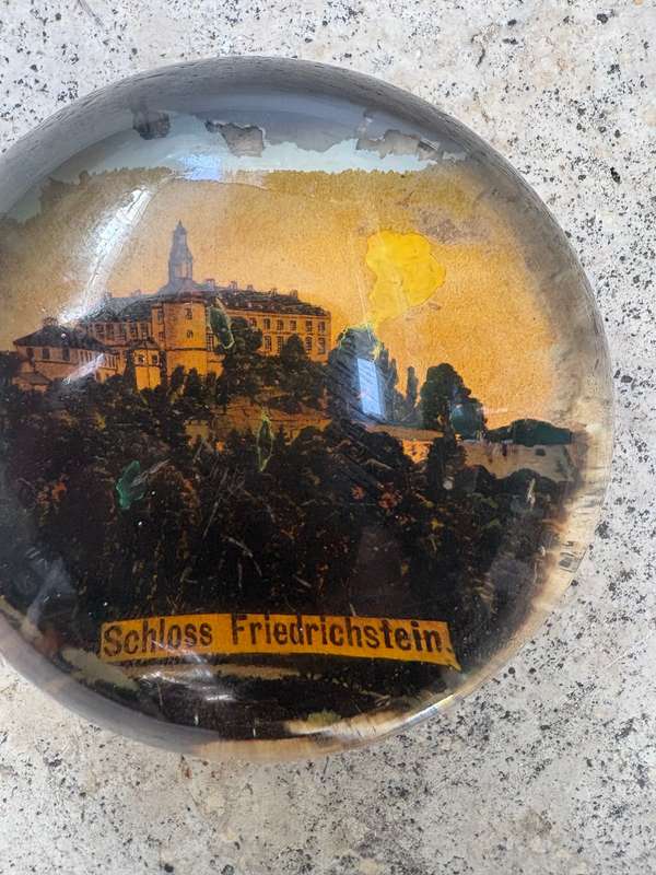 Antique domed glass paper weight Schloss Friedrichstein castle Germany