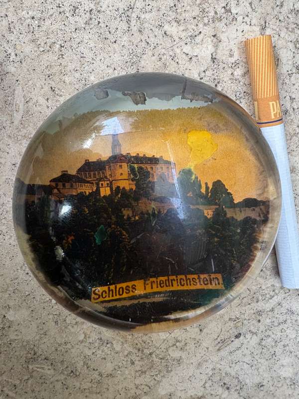 Antique domed glass paper weight Schloss Friedrichstein castle Germany