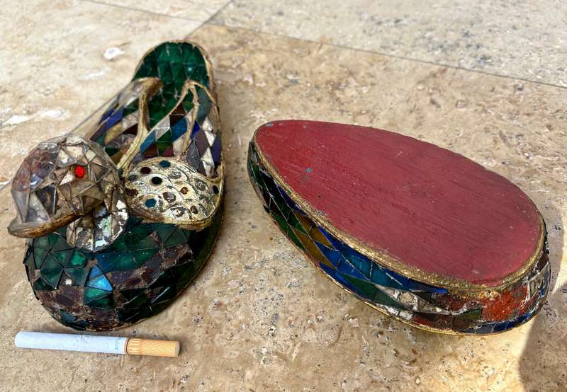 Antique wood Duck Trinket Box Bird Mosaic  Glass Art