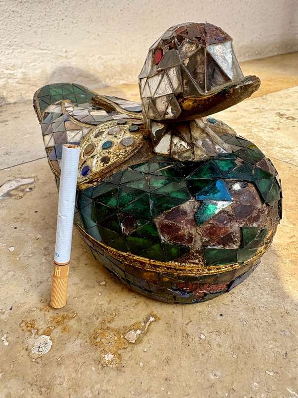 Antique wood Duck Trinket Box Bird Mosaic  Glass Art