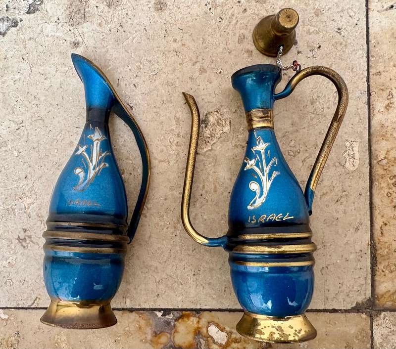 Brass genie lamp pitcher pair Israel with bottle opener
