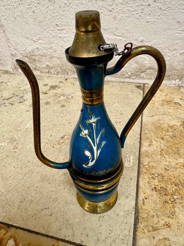 Brass genie lamp pitcher pair Israel with bottle opener