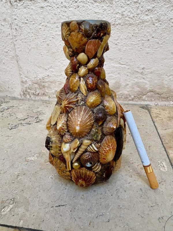 Vintage glass shell encrusted vsse / candle holder
