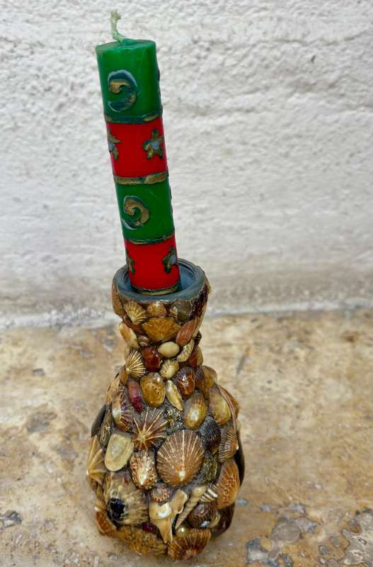 Vintage glass shell encrusted vsse / candle holder
