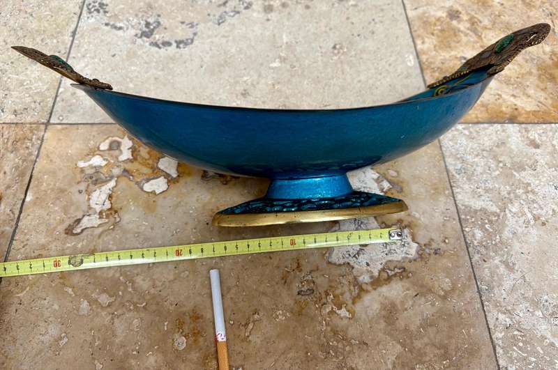Vintage brass large enamel fruit  bowl Israel Jerusalem footed