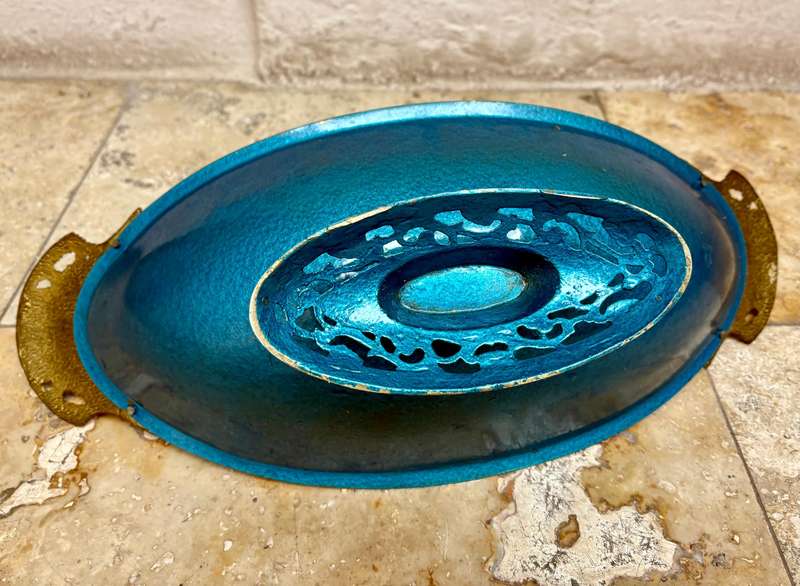 Vintage brass large enamel fruit  bowl Israel Jerusalem footed