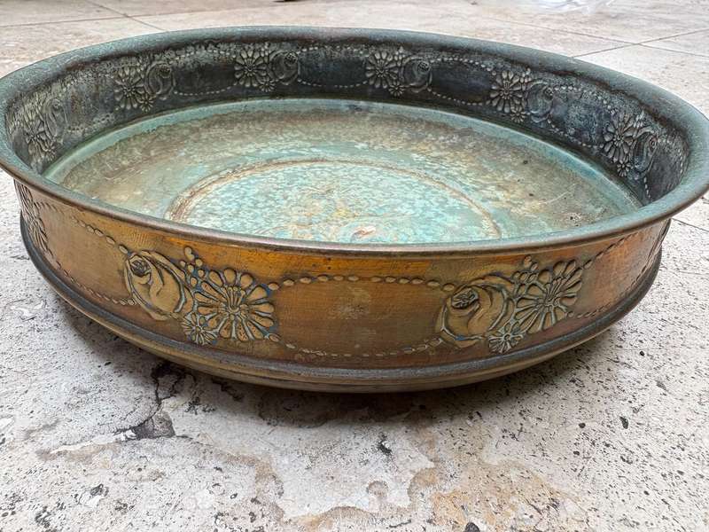 Vintage brass planter tray floral design