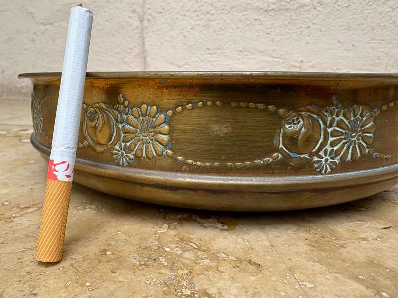 Vintage brass planter tray floral design