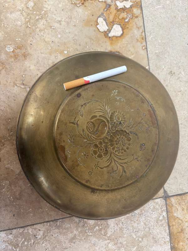 Vintage brass planter tray floral design