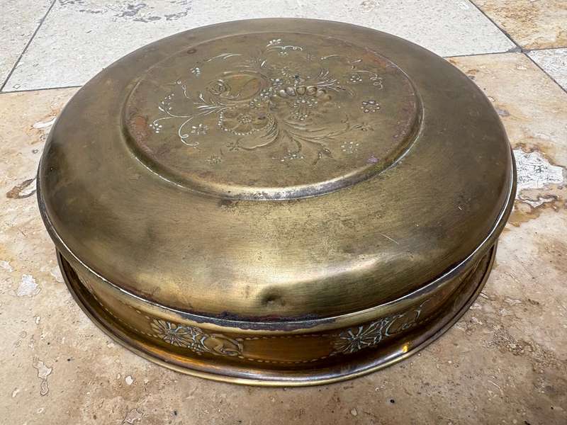 Vintage brass planter tray floral design