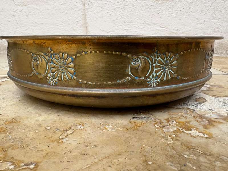 Vintage brass planter tray floral design