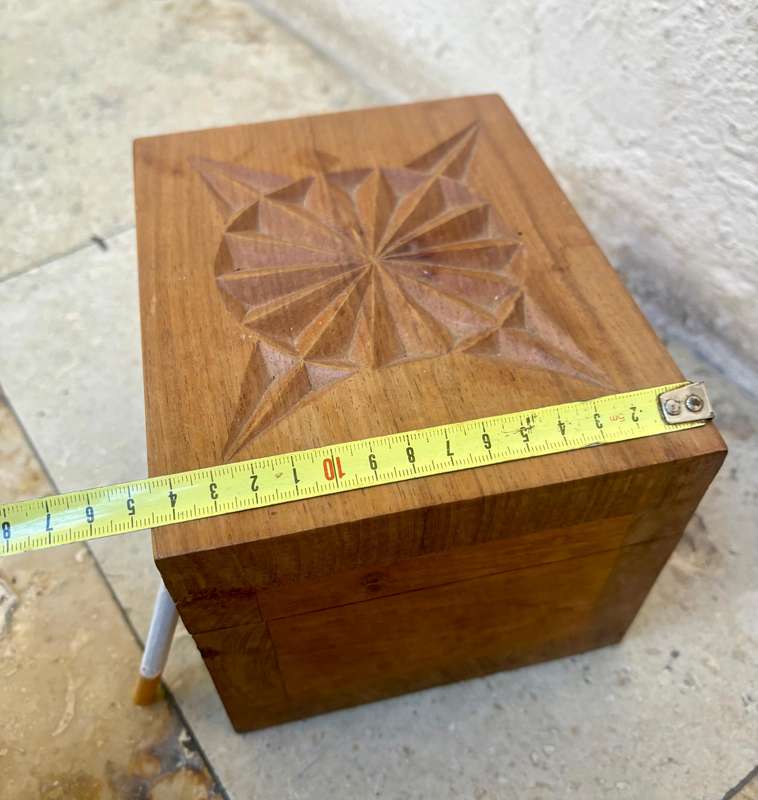 Vintage exotic Wood carved box filled with vintage soda marbles
