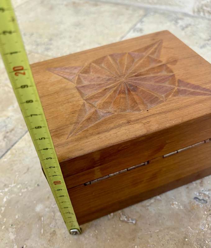 Vintage exotic Wood carved box filled with vintage soda marbles