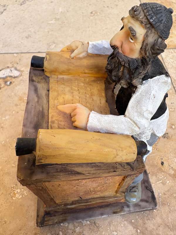 Vintage David Kaplan chalk ware statue , Rabbi studying the Torah 1970