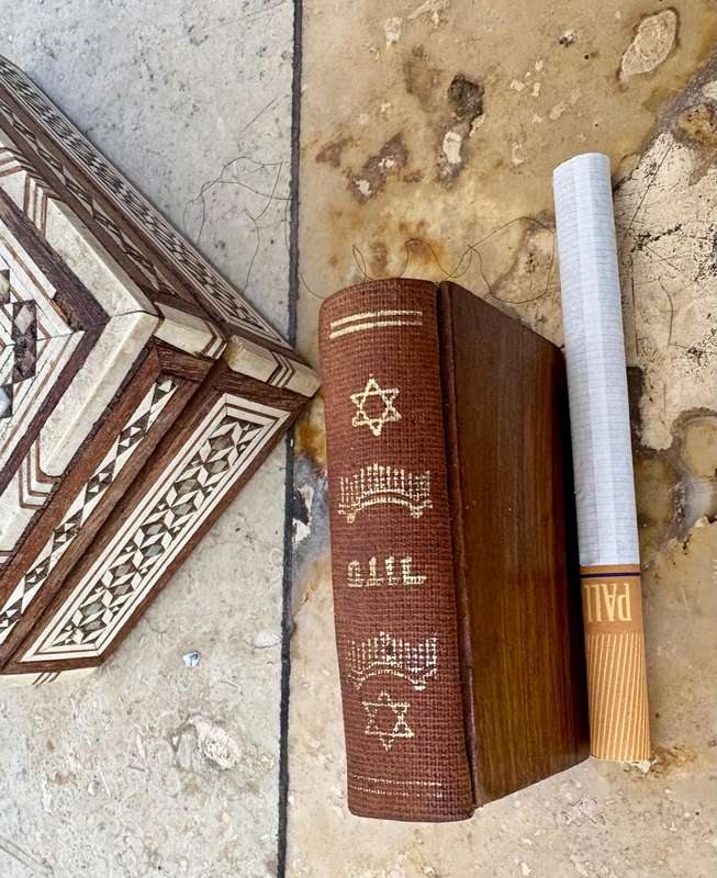 Vintage mini Jewish Torah book in mother of pearl trinket box