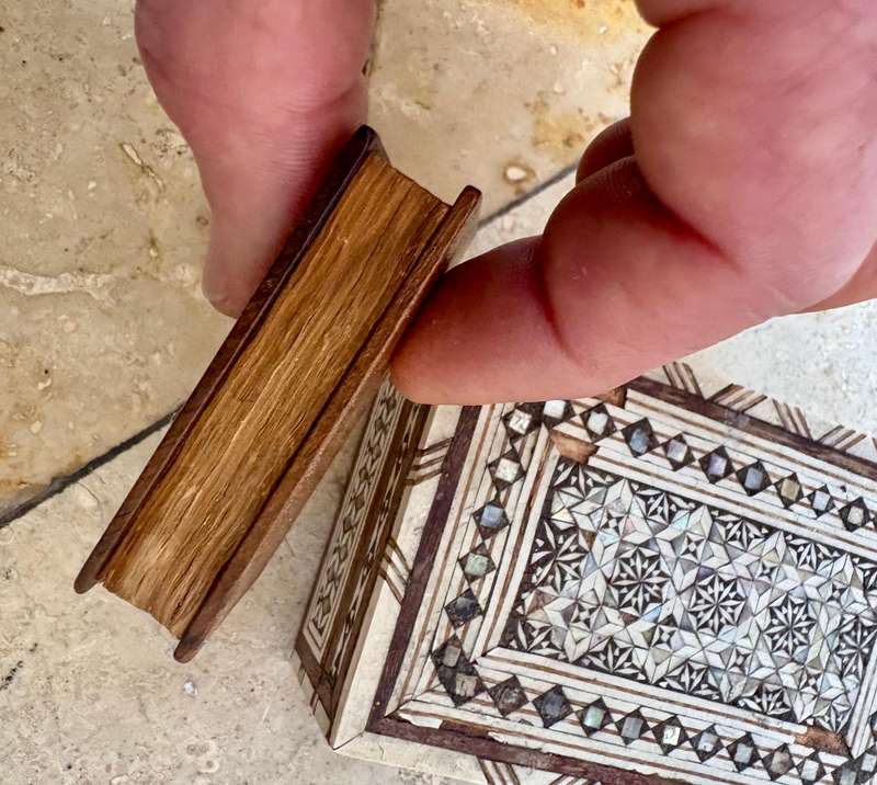 Vintage mini Jewish Torah book in mother of pearl trinket box